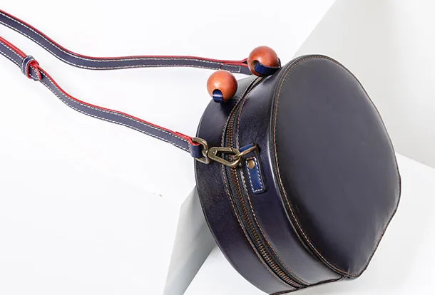 Handmade Genuine Leather Round Handbag Bag Crossbody Bag Shoulder Bag Purse For Women