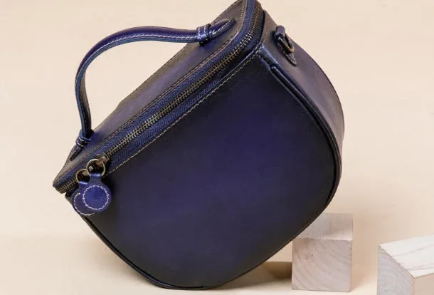 Handmade Genuine Leather Round Handbag Bag Crossbody Bag Shoulder Bag Purse For Women