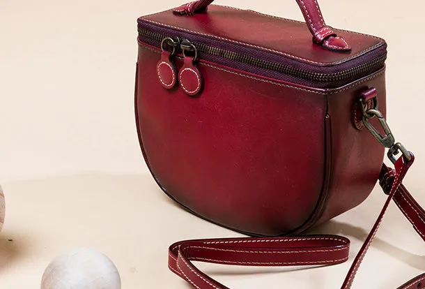Handmade Genuine Leather Round Handbag Bag Crossbody Bag Shoulder Bag Purse For Women
