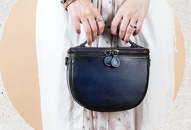 Handmade Genuine Leather Round Handbag Bag Crossbody Bag Shoulder Bag Purse For Women