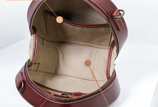 Handmade Genuine Leather Round Handbag Bag Crossbody Bag Shoulder Bag Purse For Women