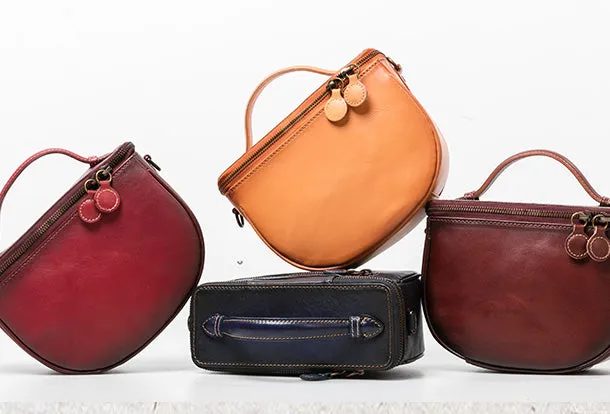 Handmade Genuine Leather Round Handbag Bag Crossbody Bag Shoulder Bag Purse For Women