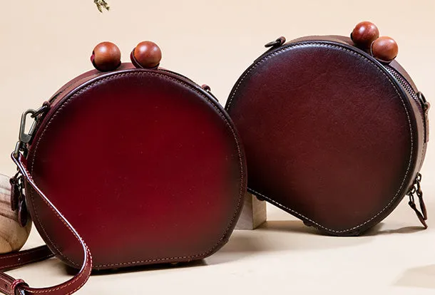 Handmade Genuine Leather Round Handbag Bag Crossbody Bag Shoulder Bag Purse For Women