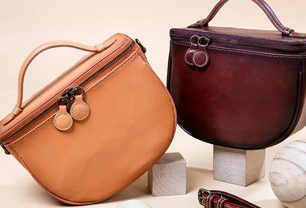 Handmade Genuine Leather Round Handbag Bag Crossbody Bag Shoulder Bag Purse For Women