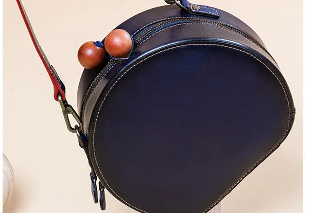 Handmade Genuine Leather Round Handbag Bag Crossbody Bag Shoulder Bag Purse For Women