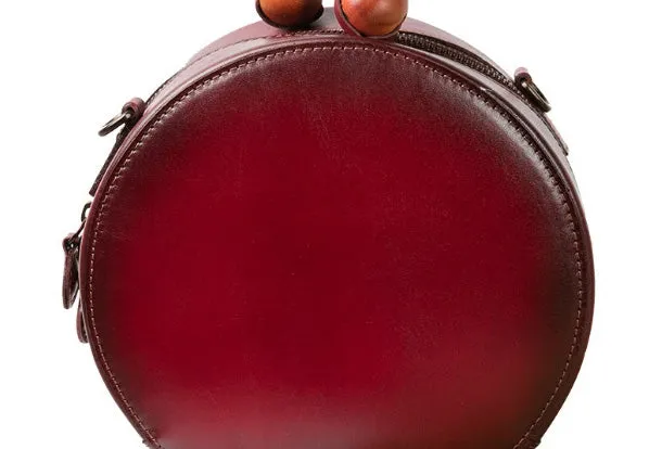Handmade Genuine Leather Round Handbag Bag Crossbody Bag Shoulder Bag Purse For Women