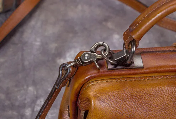 Handmade Gray Leather Handbag Vintage Doctor Bag Shoulder Bag Purse For Women