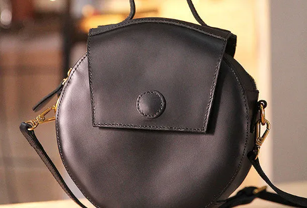 Handmade handbag purse leather round crossbody bag purse shoulder bag for women