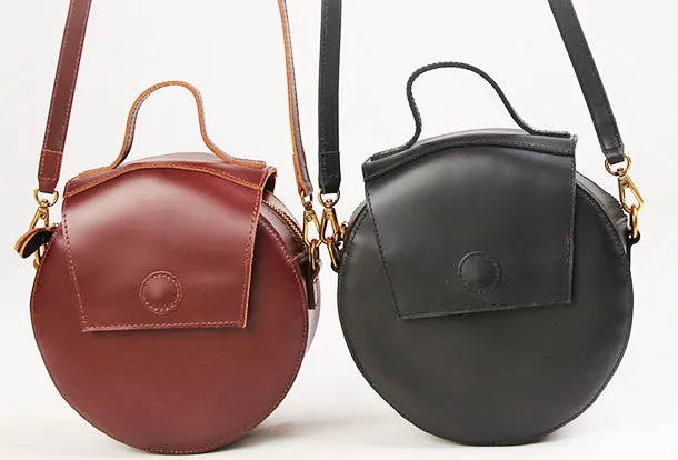 Handmade handbag purse leather round crossbody bag purse shoulder bag for women