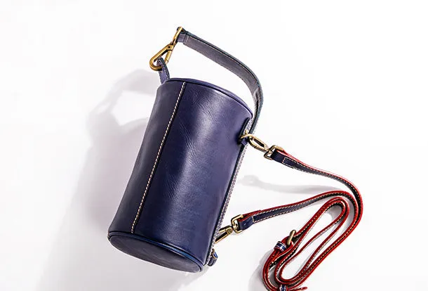 Handmade Leather Handbag Purse Bucket Bag Round Circle Bag Crossbody Bag Shoulder Bag Purse For Women