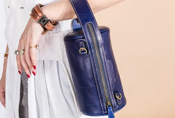 Handmade Leather Handbag Purse Bucket Bag Round Circle Bag Crossbody Bag Shoulder Bag Purse For Women