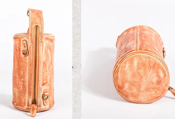 Handmade Leather Handbag Purse Bucket Bag Round Circle Bag Crossbody Bag Shoulder Bag Purse For Women