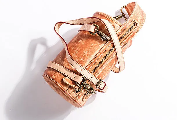 Handmade Leather Handbag Purse Bucket Bag Round Circle Bag Crossbody Bag Shoulder Bag Purse For Women