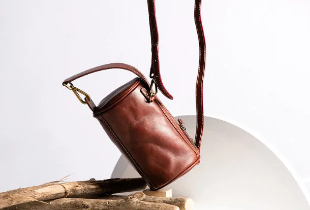 Handmade Leather Handbag Purse Bucket Bag Round Circle Bag Crossbody Bag Shoulder Bag Purse For Women