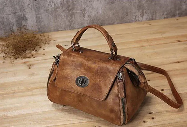 Handmade Leather handbag purse doctor bag shoulder bag for women leather shopper bag