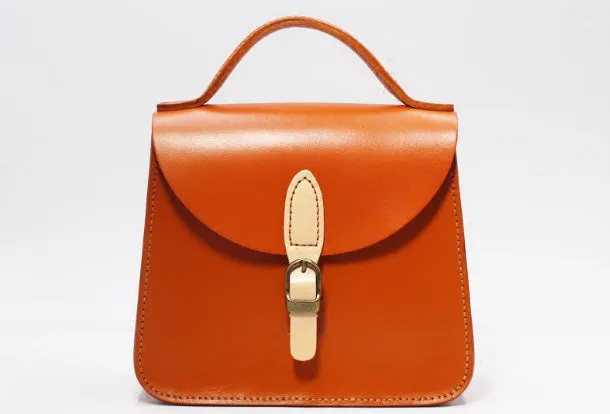 Handmade Leather Handbag Round Bag Purse Crossbody Shoulder Bag for Girl Women Lady
