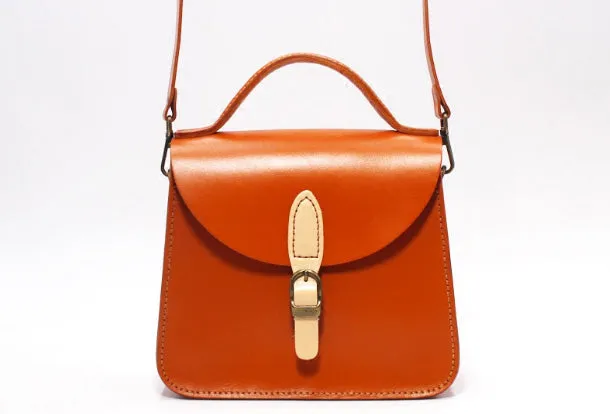 Handmade Leather Handbag Round Bag Purse Crossbody Shoulder Bag for Girl Women Lady