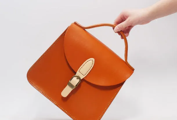 Handmade Leather Handbag Round Bag Purse Crossbody Shoulder Bag for Girl Women Lady