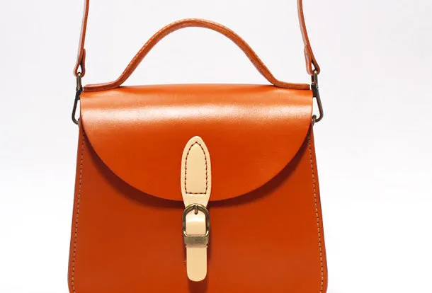 Handmade Leather Handbag Round Bag Purse Crossbody Shoulder Bag for Girl Women Lady