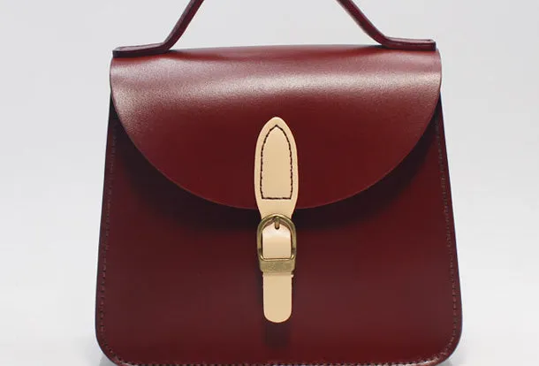 Handmade Leather Handbag Round Bag Purse Crossbody Shoulder Bag for Girl Women Lady