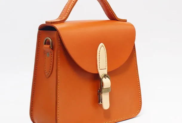 Handmade Leather Handbag Round Bag Purse Crossbody Shoulder Bag for Girl Women Lady