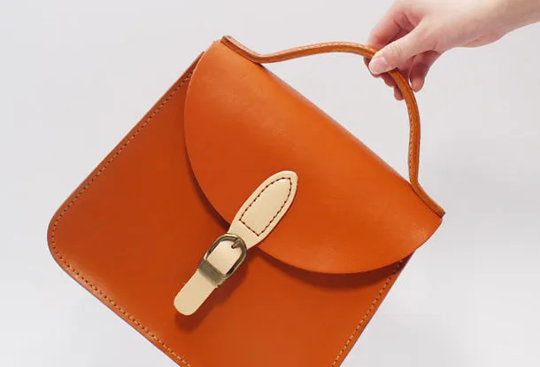 Handmade Leather Handbag Round Bag Purse Crossbody Shoulder Bag for Girl Women Lady