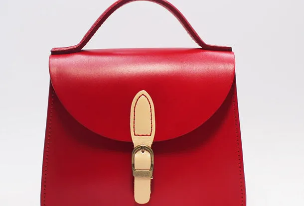 Handmade Leather Handbag Round Bag Purse Crossbody Shoulder Bag for Girl Women Lady
