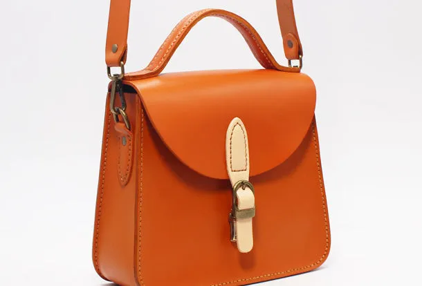 Handmade Leather Handbag Round Bag Purse Crossbody Shoulder Bag for Girl Women Lady