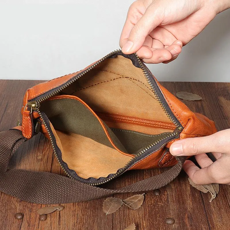 Handmade Leather Mens Brown Fanny Pack Hip Pack Black Chest Bag Sling Bag for Men