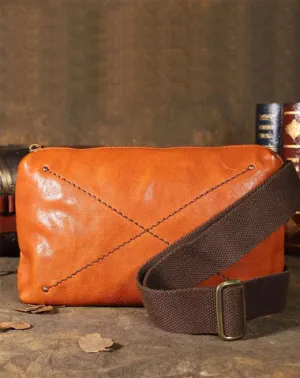 Handmade Leather Mens Brown Fanny Pack Hip Pack Black Chest Bag Sling Bag for Men