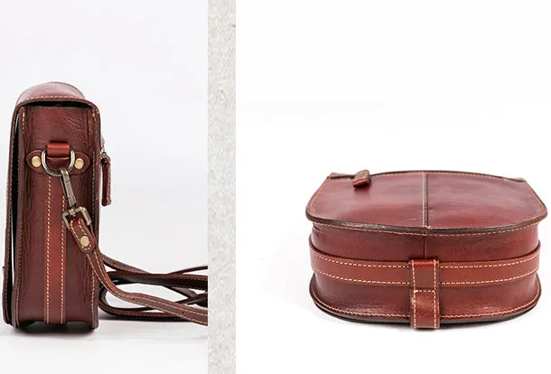 Handmade Leather Purse Saddle Bag Round Circle Bag Messenger Bag Crossbody Bag Shoulder Bag Purse For Women