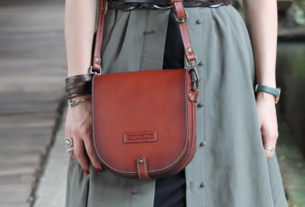 Handmade Leather Purse Saddle Bag Round Circle Bag Messenger Bag Crossbody Bag Shoulder Bag Purse For Women