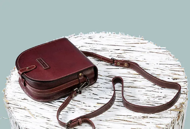 Handmade Leather Purse Saddle Bag Round Circle Bag Messenger Bag Crossbody Bag Shoulder Bag Purse For Women