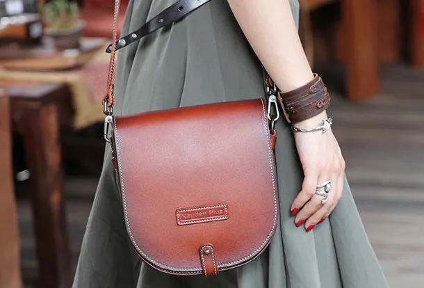 Handmade Leather Purse Saddle Bag Round Circle Bag Messenger Bag Crossbody Bag Shoulder Bag Purse For Women