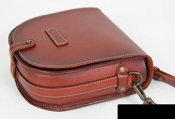 Handmade Leather Purse Saddle Bag Round Circle Bag Messenger Bag Crossbody Bag Shoulder Bag Purse For Women