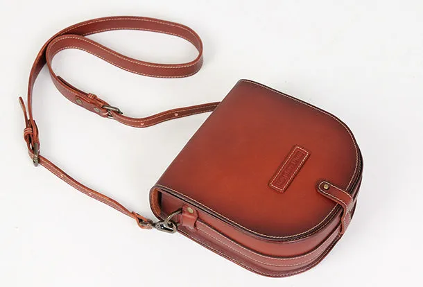 Handmade Leather Purse Saddle Bag Round Circle Bag Messenger Bag Crossbody Bag Shoulder Bag Purse For Women