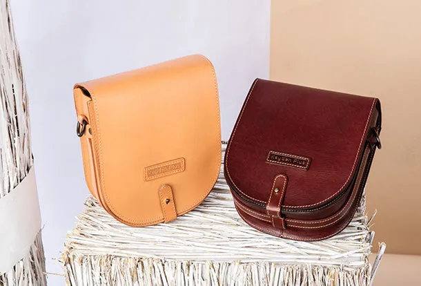Handmade Leather Purse Saddle Bag Round Circle Bag Messenger Bag Crossbody Bag Shoulder Bag Purse For Women