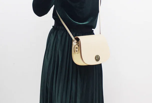Handmade Leather Round Bag Crossbody Bag Shoulder Bag Purse for Women Leather Bag