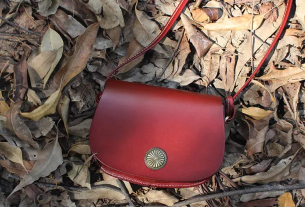 Handmade Leather Round Bag Crossbody Bag Shoulder Bag Purse for Women Leather Bag