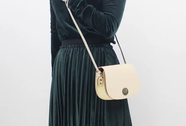 Handmade Leather Round Bag Crossbody Bag Shoulder Bag Purse for Women Leather Bag