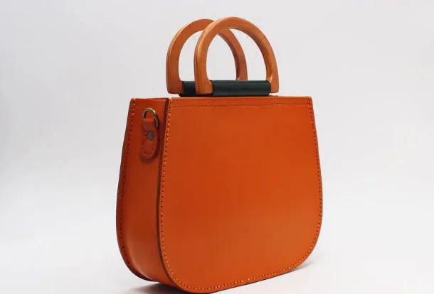 Handmade Leather Round Bag Crossbody Bag Shoulder Bag Purse for Women Leather Bag