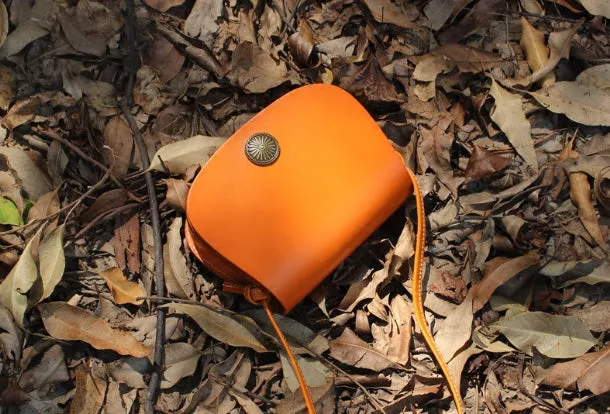 Handmade Leather Round Bag Crossbody Bag Shoulder Bag Purse for Women Leather Bag