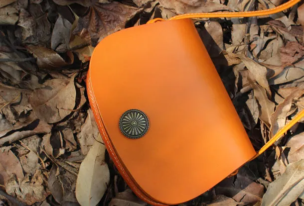 Handmade Leather Round Bag Crossbody Bag Shoulder Bag Purse for Women Leather Bag
