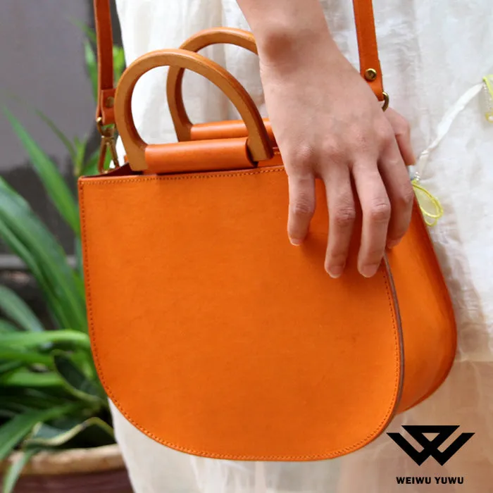 Handmade Leather Round Bag Crossbody Bag Shoulder Bag Purse for Women Leather Bag