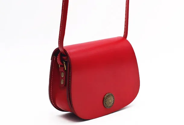 Handmade Leather Round Bag Crossbody Bag Shoulder Bag Purse for Women Leather Bag