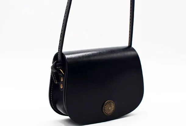 Handmade Leather Round Bag Crossbody Bag Shoulder Bag Purse for Women Leather Bag