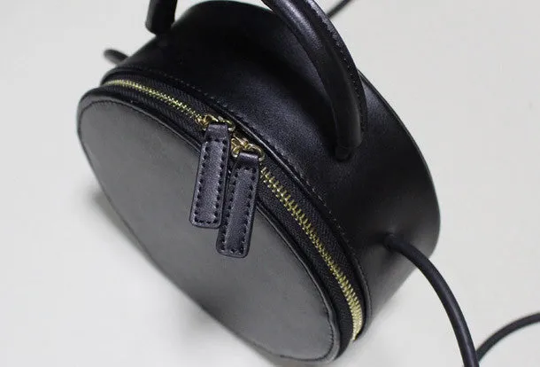 Handmade Leather round bag shoulder bag black for women leather crossbody bag