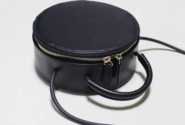 Handmade Leather round bag shoulder bag black for women leather crossbody bag