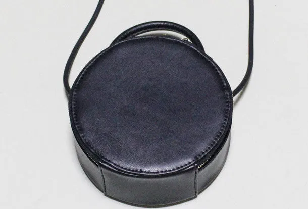 Handmade Leather round bag shoulder bag black for women leather crossbody bag