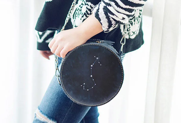 Handmade Leather round bag shoulder bag constellation women leather crossbody bag
